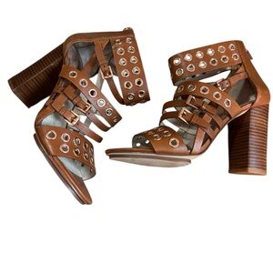 MICHAEL Michael Kors Brown Leather Block Heel Grommets Back Zip